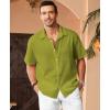 imageKYKU Linen Shirts for Men Casual Cotton Mens Short Sleeve Button Down Shirts Beach Wedding Summer Clothes with PocketLime Green Cotton Linen Mens Shirts