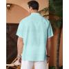 imageKYKU Linen Shirts for Men Casual Cotton Mens Short Sleeve Button Down Shirts Beach Wedding Summer Clothes with PocketMint Green Cotton Linen Mens Shirts