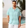 imageKYKU Linen Shirts for Men Casual Cotton Mens Short Sleeve Button Down Shirts Beach Wedding Summer Clothes with PocketMint Green Cotton Linen Mens Shirts