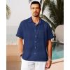 imageKYKU Linen Shirts for Men Casual Cotton Mens Short Sleeve Button Down Shirts Beach Wedding Summer Clothes with PocketNavy Blue Cotton Linen Mens Shirts