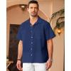imageKYKU Linen Shirts for Men Casual Cotton Mens Short Sleeve Button Down Shirts Beach Wedding Summer Clothes with PocketNavy Blue Cotton Linen Mens Shirts