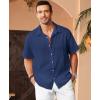 imageKYKU Linen Shirts for Men Casual Cotton Mens Short Sleeve Button Down Shirts Beach Wedding Summer Clothes with PocketNavy Blue Cotton Linen Mens Shirts