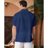 imageKYKU Linen Shirts for Men Casual Cotton Mens Short Sleeve Button Down Shirts Beach Wedding Summer Clothes with PocketNavy Blue Cotton Linen Mens Shirts