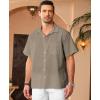 imageKYKU Linen Shirts for Men Casual Cotton Mens Short Sleeve Button Down Shirts Beach Wedding Summer Clothes with PocketOlive Gray Cotton Linen Mens Shirts
