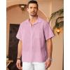imageKYKU Linen Shirts for Men Casual Cotton Mens Short Sleeve Button Down Shirts Beach Wedding Summer Clothes with PocketPink Cotton Linen Mens Shirts