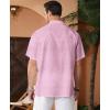 imageKYKU Linen Shirts for Men Casual Cotton Mens Short Sleeve Button Down Shirts Beach Wedding Summer Clothes with PocketPink Cotton Linen Mens Shirts