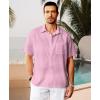 imageKYKU Linen Shirts for Men Casual Cotton Mens Short Sleeve Button Down Shirts Beach Wedding Summer Clothes with PocketPink Cotton Linen Mens Shirts