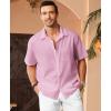 imageKYKU Linen Shirts for Men Casual Cotton Mens Short Sleeve Button Down Shirts Beach Wedding Summer Clothes with PocketPink Cotton Linen Mens Shirts
