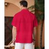 imageKYKU Linen Shirts for Men Casual Cotton Mens Short Sleeve Button Down Shirts Beach Wedding Summer Clothes with PocketRed Cotton Linen Mens Shirts