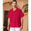 imageKYKU Linen Shirts for Men Casual Cotton Mens Short Sleeve Button Down Shirts Beach Wedding Summer Clothes with PocketRed Cotton Linen Mens Shirts