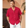 imageKYKU Linen Shirts for Men Casual Cotton Mens Short Sleeve Button Down Shirts Beach Wedding Summer Clothes with PocketRed Cotton Linen Mens Shirts