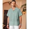imageKYKU Linen Shirts for Men Casual Cotton Mens Short Sleeve Button Down Shirts Beach Wedding Summer Clothes with PocketSage Green Cotton Linen Mens Shirts