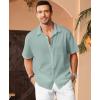imageKYKU Linen Shirts for Men Casual Cotton Mens Short Sleeve Button Down Shirts Beach Wedding Summer Clothes with PocketSage Green Cotton Linen Mens Shirts