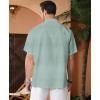 imageKYKU Linen Shirts for Men Casual Cotton Mens Short Sleeve Button Down Shirts Beach Wedding Summer Clothes with PocketSage Green Cotton Linen Mens Shirts