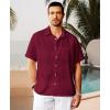 imageKYKU Linen Shirts for Men Casual Cotton Mens Short Sleeve Button Down Shirts Beach Wedding Summer Clothes with PocketWine Red Cotton Linen Mens Shirts
