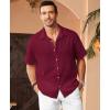 imageKYKU Linen Shirts for Men Casual Cotton Mens Short Sleeve Button Down Shirts Beach Wedding Summer Clothes with PocketWine Red Cotton Linen Mens Shirts