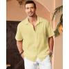 imageKYKU Linen Shirts for Men Casual Cotton Mens Short Sleeve Button Down Shirts Beach Wedding Summer Clothes with PocketYellow Cotton Linen Mens Shirts