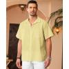 imageKYKU Linen Shirts for Men Casual Cotton Mens Short Sleeve Button Down Shirts Beach Wedding Summer Clothes with PocketYellow Cotton Linen Mens Shirts