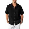 Black Cotton Linen Mens Shirts