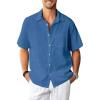 Blue Cotton Linen Mens Shirts