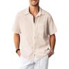 Cream Cotton Linen Mens Shirts