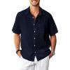 Dark Navy Blue Cotton Linen Mens Shirts