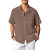 Light Brown Cotton Linen Mens Shirts
