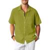 Lime Green Cotton Linen Mens Shirts