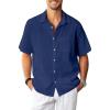Navy Blue Cotton Linen Mens Shirts