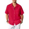 Red Cotton Linen Mens Shirts