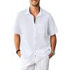 White Cotton Linen Mens Shirts