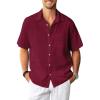 imageKYKU Linen Shirts for Men Casual Cotton Mens Short Sleeve Button Down Shirts Beach Wedding Summer Clothes with PocketWine Red Cotton Linen Mens Shirts