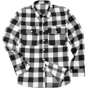 imageKYKU Mens Flannel Shirts Soft Long Sleeve Button Down Shirt DoubleSided Plaid Print Two PocketsBlack White Buffalo Plaid Flannel Shirt for Men