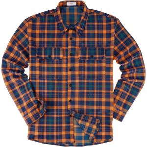 imageKYKU Mens Flannel Shirts Soft Long Sleeve Button Down Shirt DoubleSided Plaid Print Two PocketsOrange Navy Plaid Flannel Shirt for Men