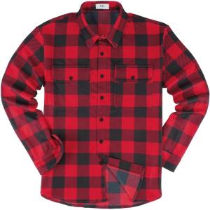 imageKYKU Mens Flannel Shirts Soft Long Sleeve Button Down Shirt DoubleSided Plaid Print Two PocketsRed Black Buffalo Plaid Flannel Shirt for Men
