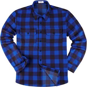 imageKYKU Mens Flannel Shirts Soft Long Sleeve Button Down Shirt DoubleSided Plaid Print Two PocketsRoyal Blue Black Buffalo Plaid Flannel Shirt Men