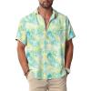 Yellow Blue Men Hawaiian Button Down Shirts
