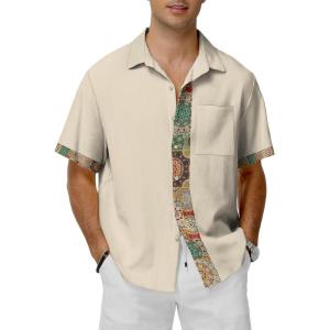 imageKYKU Hawaiian Shirt for Men Tropical Summer Beach Short Sleeve Button Down Shirt with PocketBeige Summer Shirt for Men