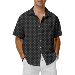 imageKYKU Hawaiian Shirt for Men Tropical Summer Beach Short Sleeve Button Down Shirt with PocketBlack Geometric Summer Shirt for Men