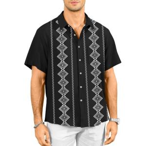imageKYKU Hawaiian Shirt for Men Tropical Summer Beach Short Sleeve Button Down Shirt with PocketBlack Guayabera Shirts for Men