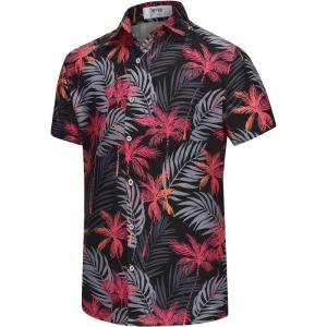 imageKYKU Hawaiian Shirt for Men Tropical Summer Beach Short Sleeve Button Down Shirt with PocketCoconut Tree Gray