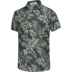 imageKYKU Hawaiian Shirt for Men Tropical Summer Beach Short Sleeve Button Down Shirt with PocketLeaf Black
