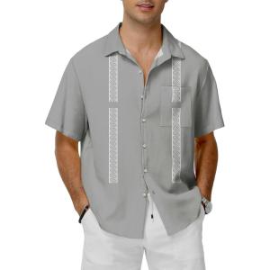 imageKYKU Hawaiian Shirt for Men Tropical Summer Beach Short Sleeve Button Down Shirt with PocketLight Gray Summer Shirt for Men