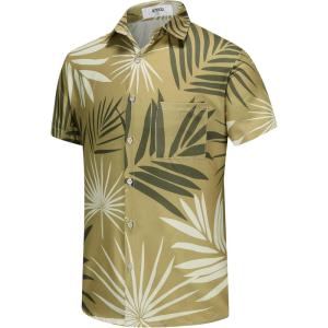 imageKYKU Hawaiian Shirt for Men Tropical Summer Beach Short Sleeve Button Down Shirt with PocketPalm Leaf Green