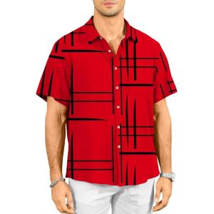 imageKYKU Hawaiian Shirt for Men Tropical Summer Beach Short Sleeve Button Down Shirt with PocketRed Mens Casual Shirts