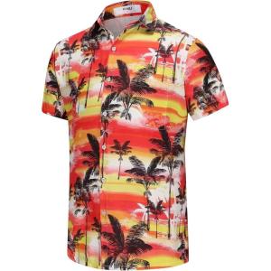 imageKYKU Hawaiian Shirt for Men Tropical Summer Beach Short Sleeve Button Down Shirt with PocketTree Orange