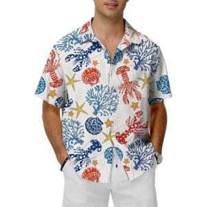 imageKYKU Hawaiian Shirt for Men Tropical Summer Beach Short Sleeve Button Down Shirt with PocketWhite Ocean Print Hawaiian Shirt for Men