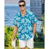 image:imageKYKU Mens Hawaiian Shirt Short Sleeve  Tropical Summer Beach Button Down Shirt with PocketBlue White Floral Mens Hawaiian Shirt