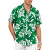 image:imageKYKU Mens Hawaiian Shirt Short Sleeve  Tropical Summer Beach Button Down Shirt with PocketGreen White Floral Mens Hawaiian Shirt