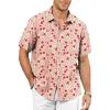 image:imageKYKU Mens Hawaiian Shirt Short Sleeve  Tropical Summer Beach Button Down Shirt with PocketLight Beige Red Floral Mens Hawaiian Shirt